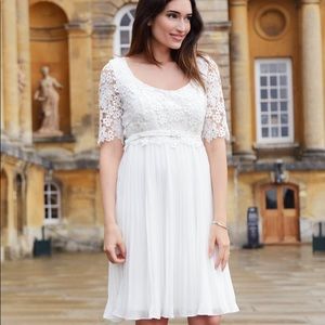 Saraphine Ivory White Lace Pleated Maternity Dress